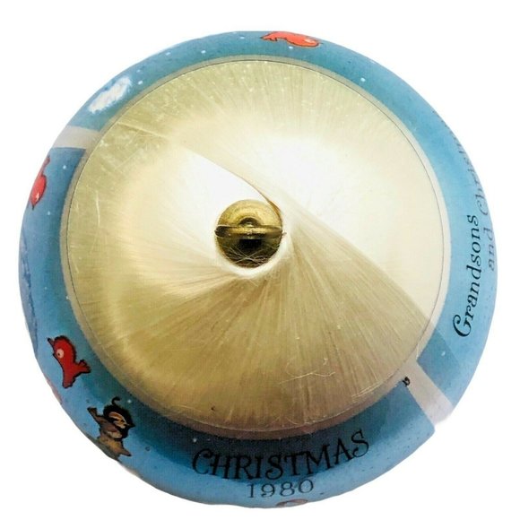 Vintage 1980 Hallmark Grandson Satin Ornament Snowman Tree Raccoons Skating Sled - Picture 7 of 8